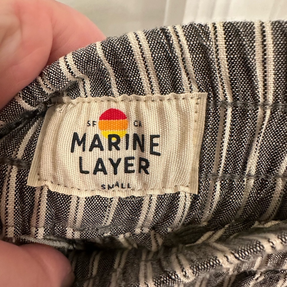 Marine Layer Allison Pull On Wide Leg Pants Navy Blue Striped Small Lycocell NEW - Picture 3 of 5